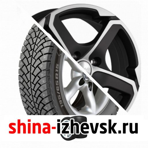 Колесо в сборе BF Goodrich G Force Stud 195/60 R15 Q 92 + СКАД Аллигатор 6xR15 5×114.3 ET45 DIA67.1 Черный матовый с полированным элементом в Ижевске